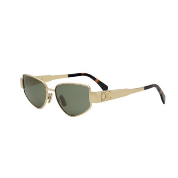 Celine Metal Triomphe CL40293U 30N Shiny Yellow with Green Lenses Sunglasses - Picture 1 of 2